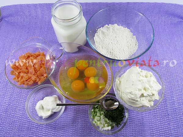 Ingrediente pentru reteta de clatite umplute cu branza si somon afumat