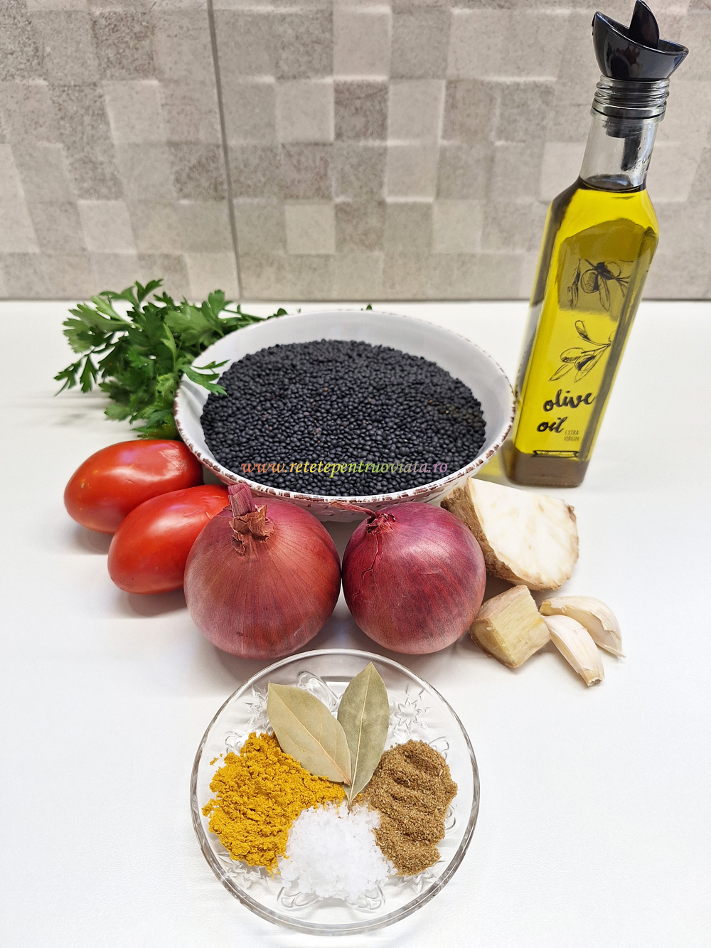 Ingrediente pentru reteta de mancare de linte neagra