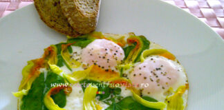 Oua Ochiuri cu Spanac si Flori de Dovlecel Oua Ochiuri cu Spanac si Flori de Dovlecel