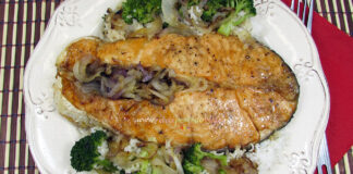 Somon la Cuptor cu Orez si Broccoli Reteta Somon la Cuptor cu Orez si Broccoli