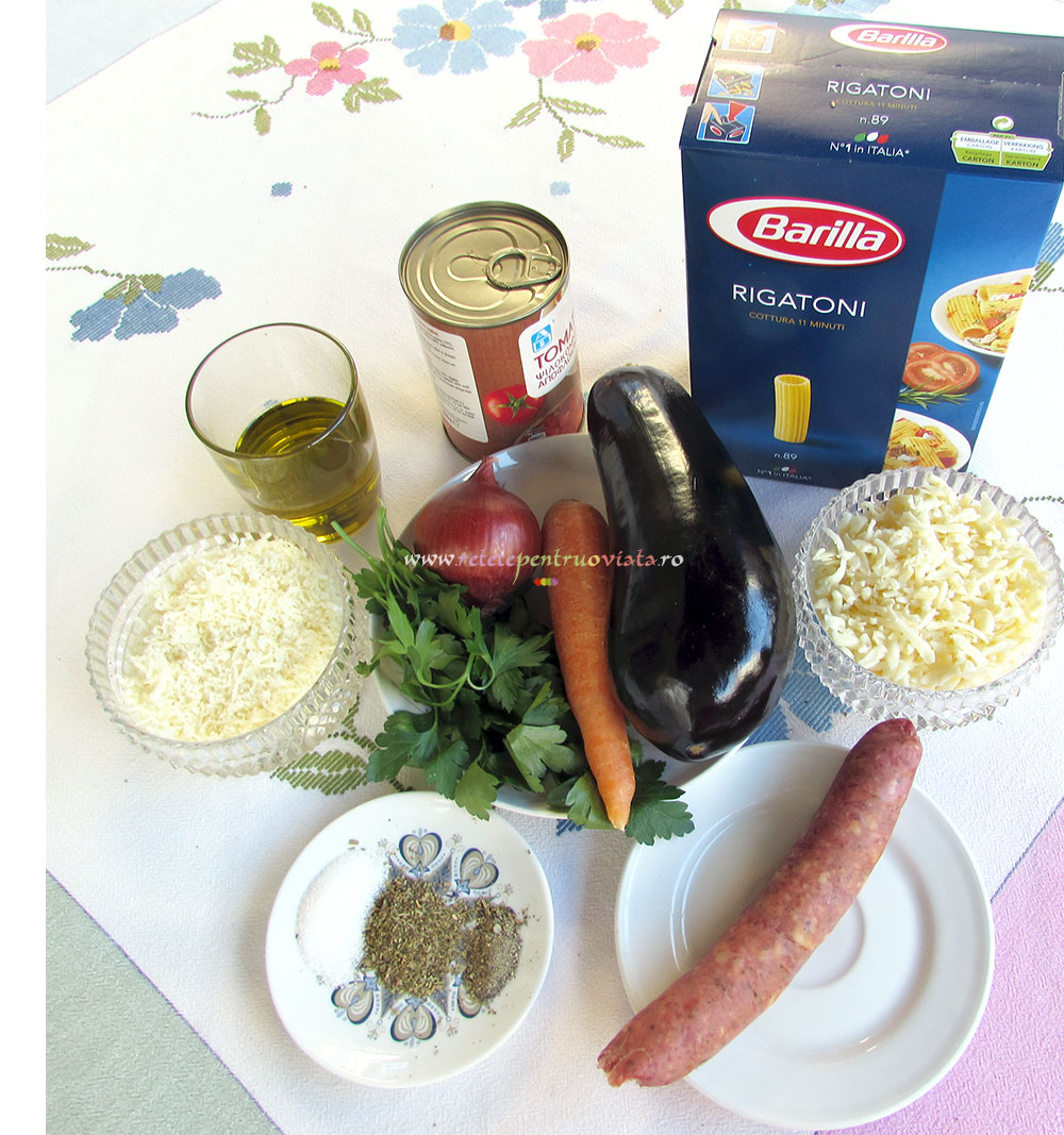 Ingrediente pentru reteta de paste cu legume si sos de rosii la cuptor