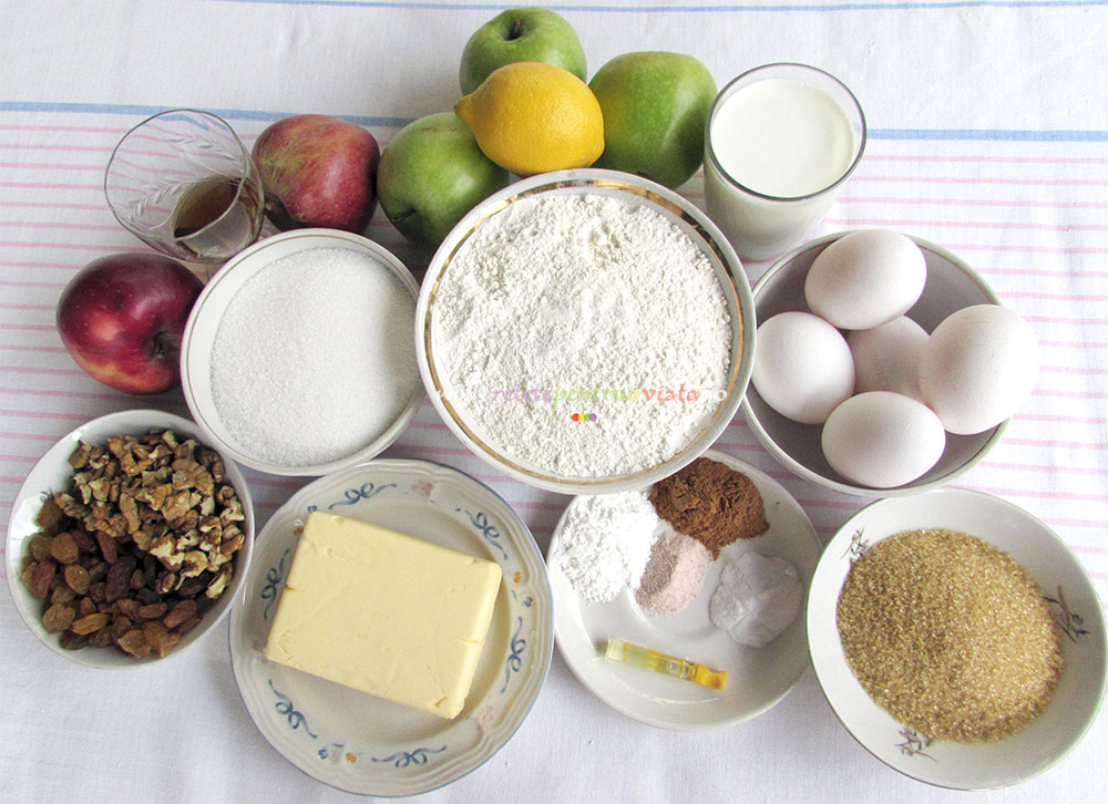 Ingrediente pentru reteta de prajitura rasturnata cu mere si nuci