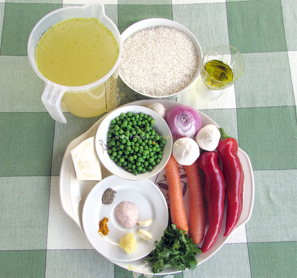 Ingrediente pentru reteta de pilaf de orez cu legume la cuptor