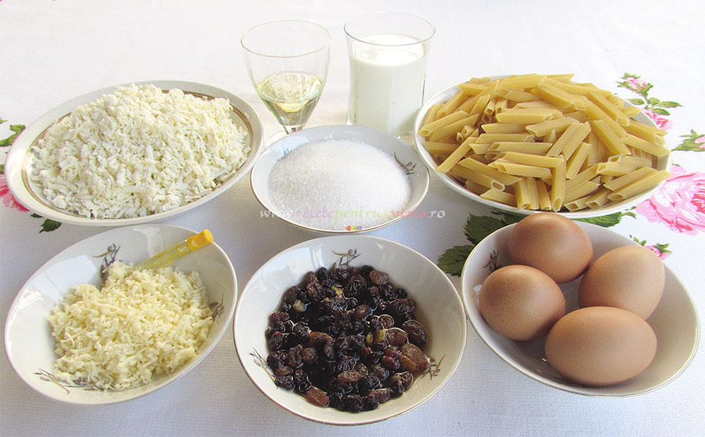 Ingrediente pentru reteta de paste cu branza la cuptor