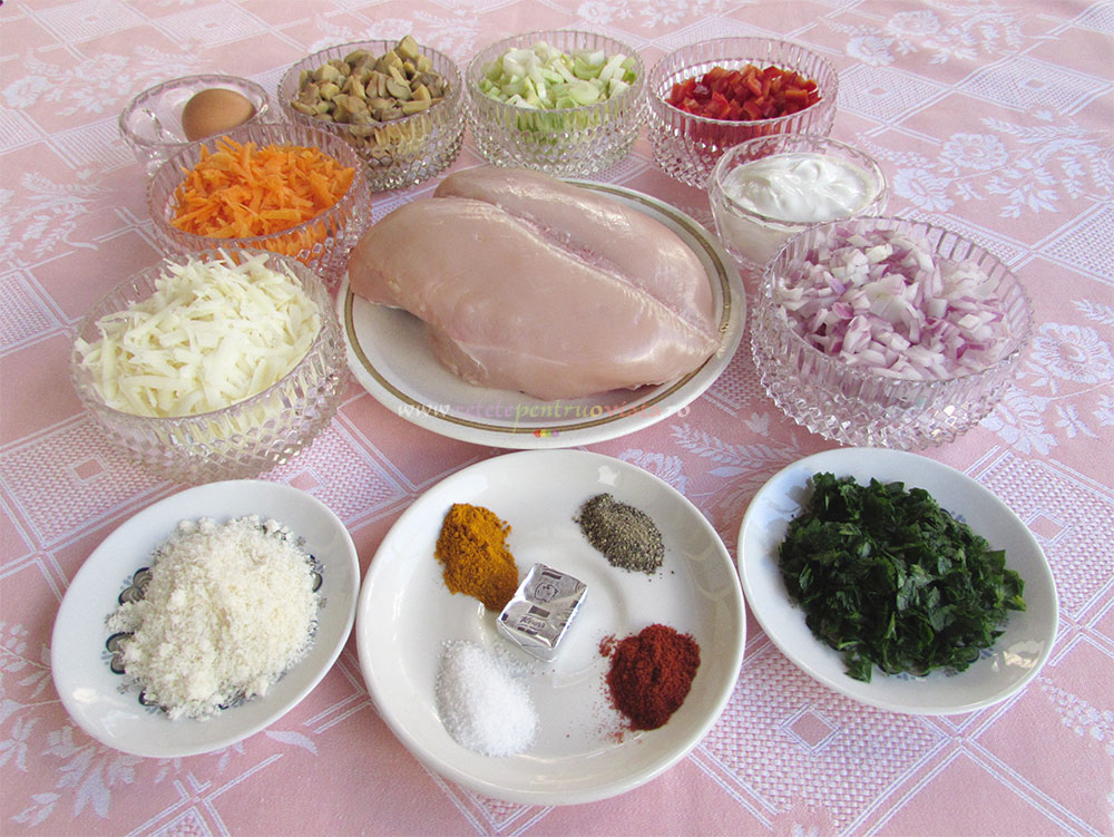 Ingrediente pentru reteta de placinta cu piept de pui si legume