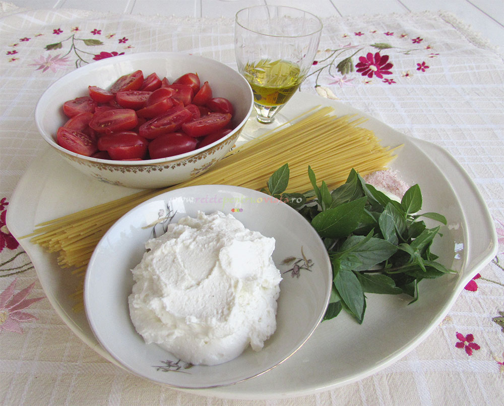 Ingrediente pentru reteta de paste cu ricotta si rosii cherry