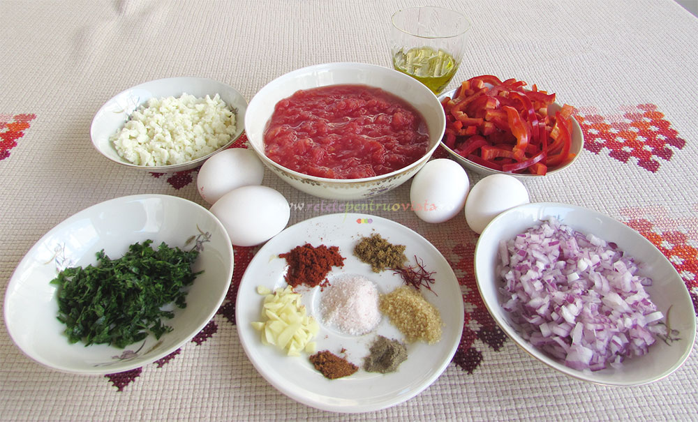 Ingrediente pentru reteta de oua posate in sos de rosii - shakshuka