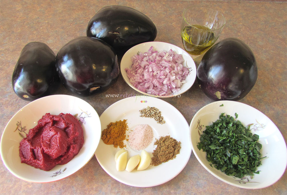 Ingrediente pentru salata de vinete fara maioneza, picanta si aromata