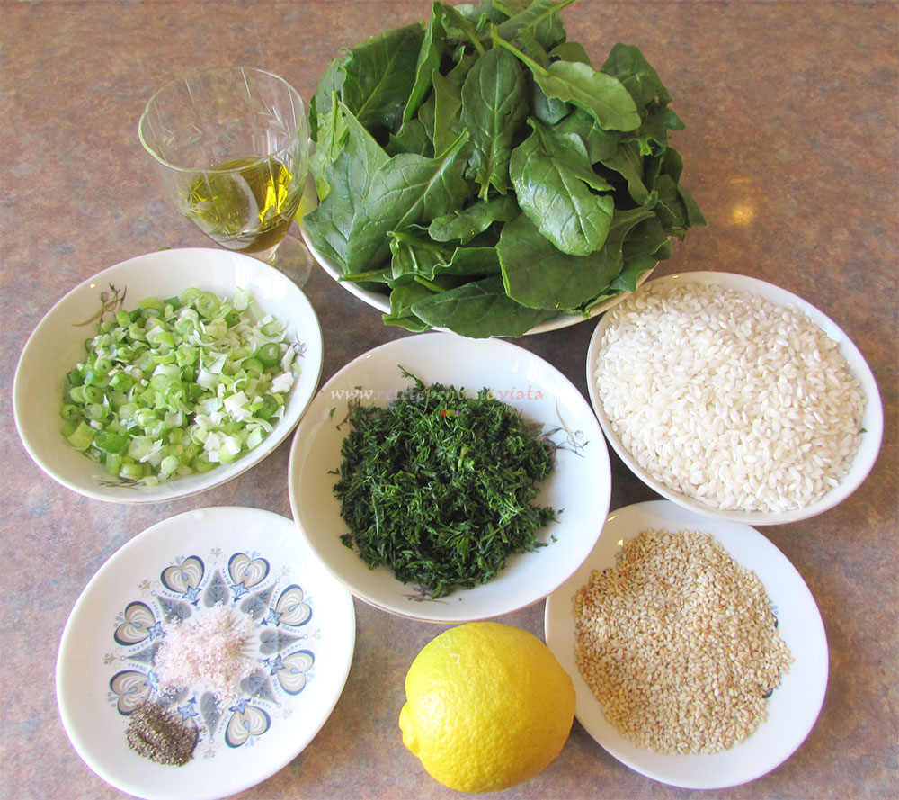 Ingrediente pentru reteta de chiftele de post cu orez si spanac
