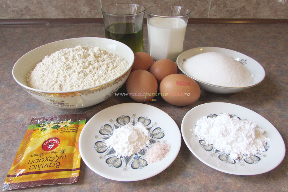 Ingrediente pentru reteta de prajitura turnata cu mere si nuci