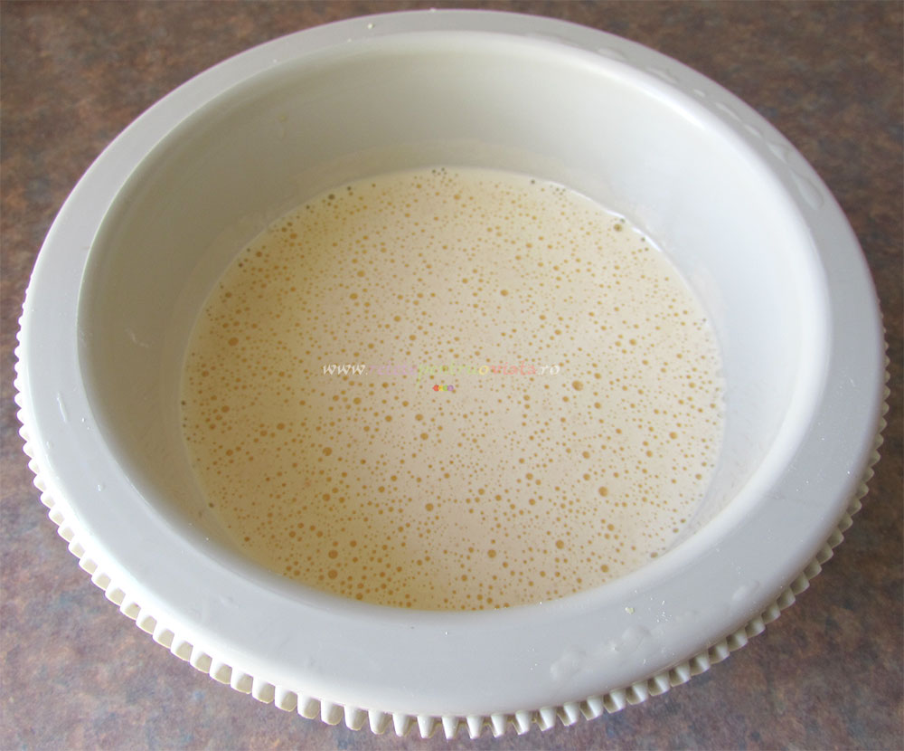 Batem ouale cu zaharul pana devin o crema pufoasa. Turnam incet uleiul si mixam pana se incorporeaza.