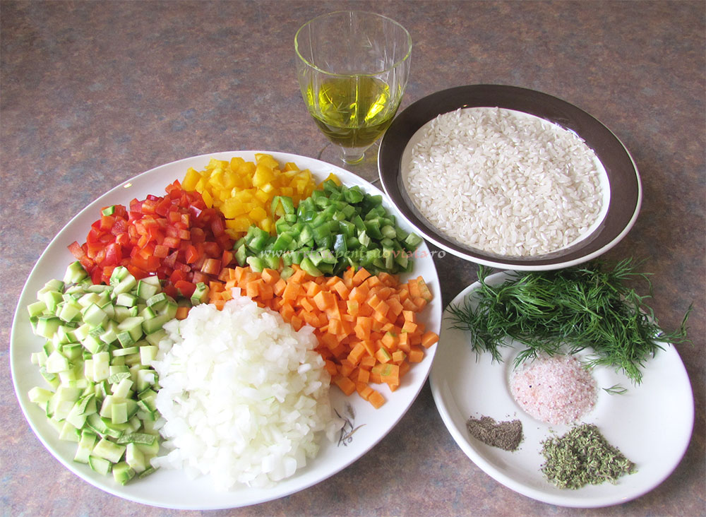 Ingrediente pentru reteta de garnitura de orez cu legume