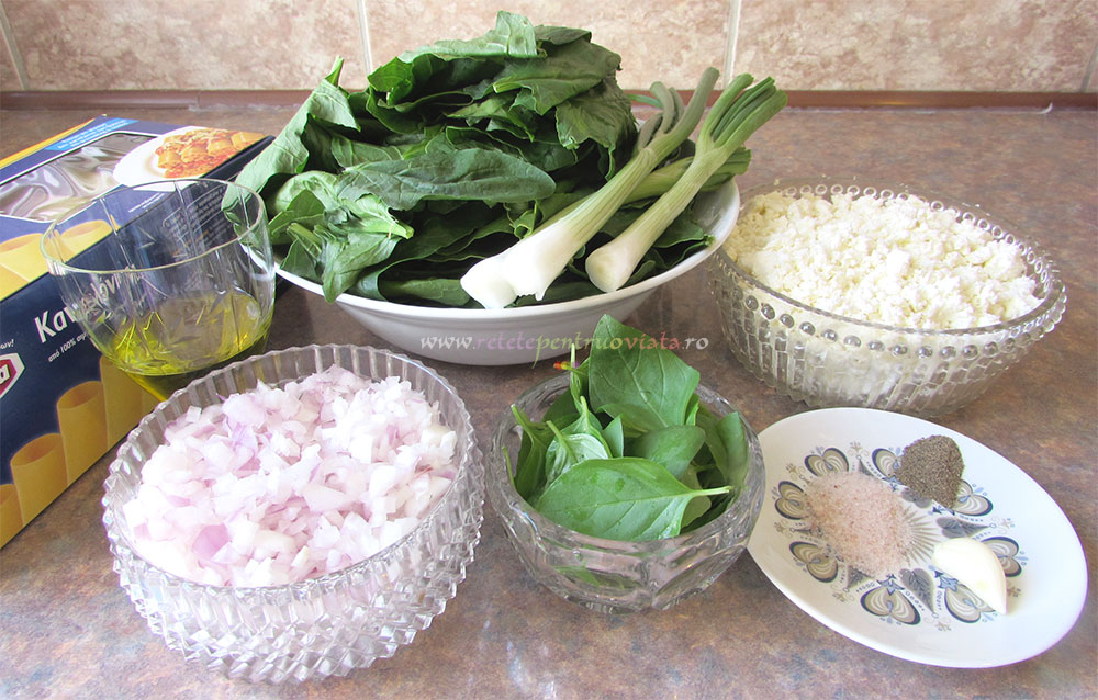 Ingrediente pentru reteta de cannelloni cu spanac si branza