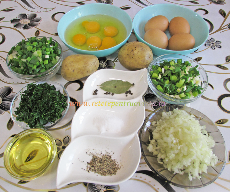 Legume, ulei, oua si condimente pentru reteta de drob de pui